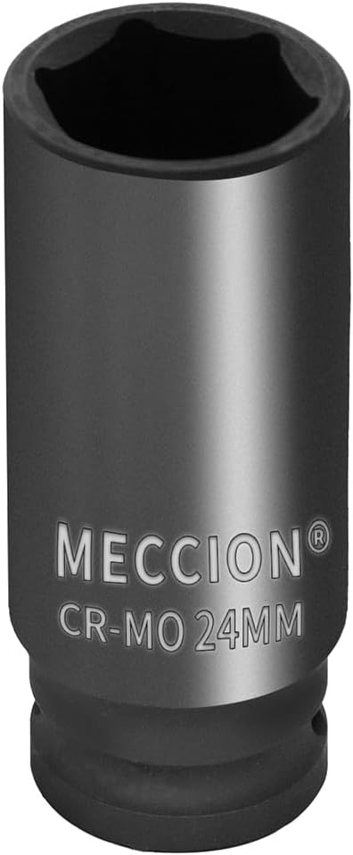 Meccion 3/8 Inch Drive Impact Socket 24mm Metric, 6 Point Cr-Mo Deep Socket, 63mm Length