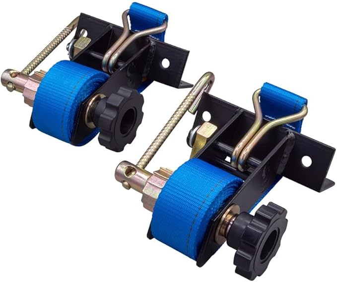 Mytee Products 4 Pack 1-1/2"x7' Blue Ladder Rack Ratchet Straps with J-Hook (Pair) - 500 lbs Square Tube Mount - Retractable Ratchet Tie Down Strap for Roof Rack