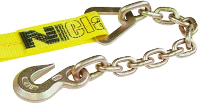 VULCAN Ratchet Strap with Chain Anchors - 2 Inch x 30 Foot - Classic Yellow - Case of 3-3,600 Pound Safe Working Load