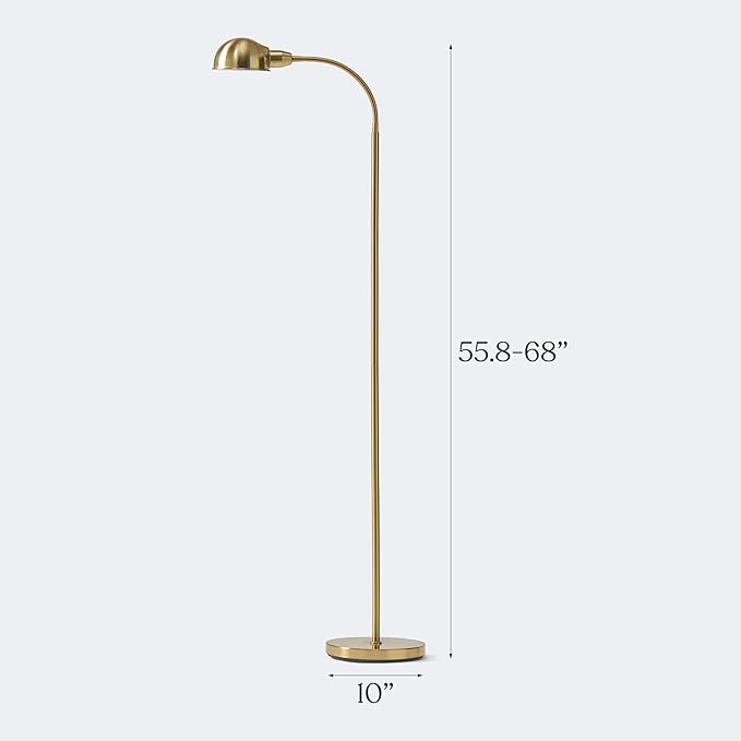 Brightech Regent LED Floor Lamp, Free Standing Corner Pole Light with Adjustable Gooseneck, Tall Bright Skinny Lamp for Office Desk, Living Room Sofa or Chair - Brass/Gold