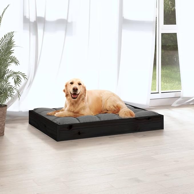 Modern Minimalist Dog Bed, Solid Pine Wood Pet Bed for Medium Dogs, Elevated Rustic Rectangular Pet Furniture, Durable Indoor Sleeping Platform, 28.1 x 21.3 in