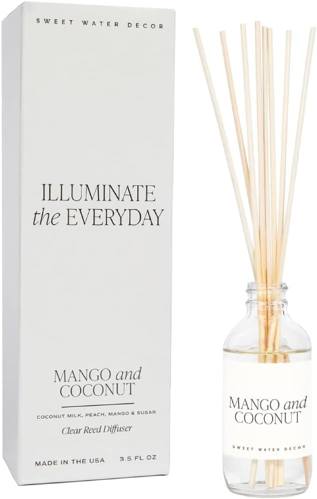 Sweet Water Decor Mango and Coconut Reed Diffuser Set - Pineapple, Mango, Orange, Coconut Milk Scented Diffuser for Home - Summer Home Decor and Air Freshener
