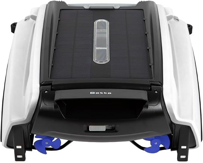 Betta SE Solar Powered Automatic Robotic Pool Surface Skimmer Cleaner with 24/7 Continuous Cleaning Battery Power and Re-Engineered Twin Salt Chlorine Tolerant Motors (White)