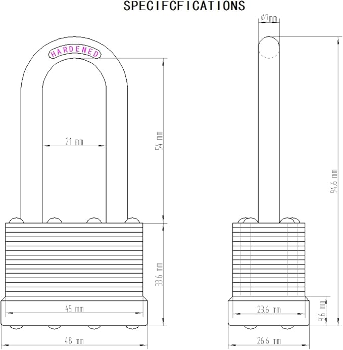 3-Pack Keyed Alike Laminated Steel Padlocks Keys, 1-3/4" Wide, Heavy Duty Long Pad Lock Set with Same Keys