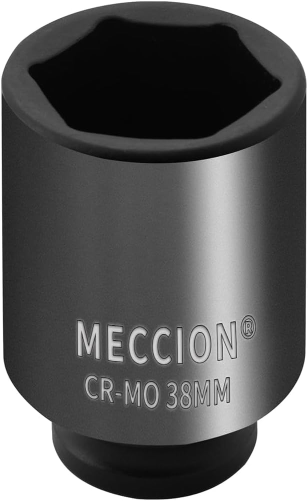 Meccion 1/2 Inch Drive Impact Socket 38mm Metric, 6 Point Cr-Mo Deep Impact Socket, 78mm Length