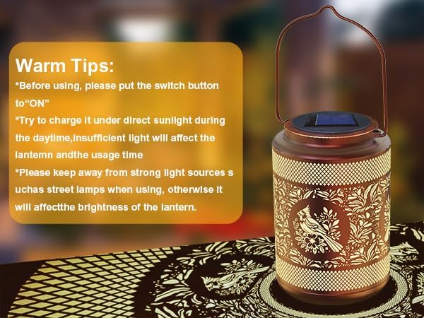 Solar Lantern with Hollow Metal Design, Garden Hanging Light, Copper Color for Outdoor Yard,Patio,Garden Decor (1)