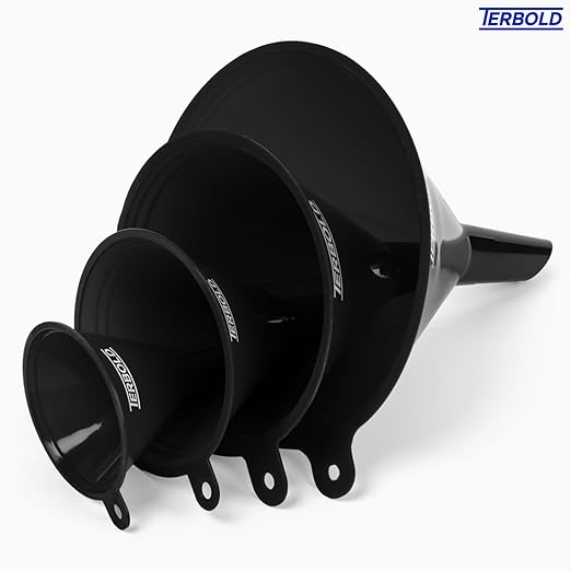 4pc Funnel Nesting Set in BPA Free Plastic for Kitchen Cooking, Car Oil, Home, or Lab Use (Black)