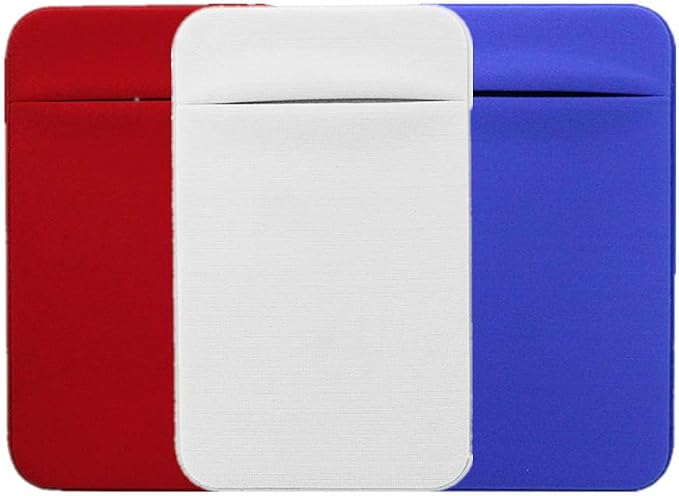 Slim Credit Card Holder for Back of Cell Phone, Stretchy Ultra Lycra 3M Self Adhesive Phone Pocket Stick On Wallet for ID Credit Card Pocket for iPhone Android Galaxy (Red+White+Blue)