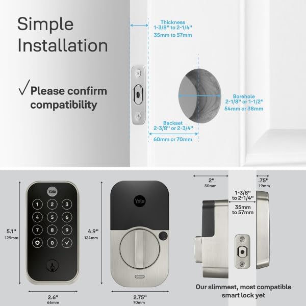 Yale Assure Lock 2 Touch Deadbolt, Satin Nickel Entry Door Lock with Touch Digital Keypad Keypad and Fingerprint Scanner with Back-Up Key, (No Wi-Fi), YRD410-F-BLE-619