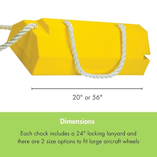Checkers 20" Airplane Chocks, Aviation Wheel Chocks for Large and Oversized Aircraft, One Tire Chock for Polished Hangar Floors with Locking Rope and Handle, Durable Urethane, Yellow, AC6820-LR-RP-H