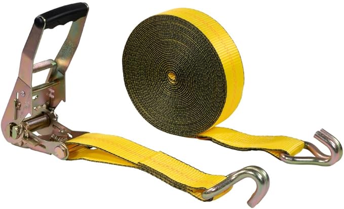 Mytee Products 10 Pack 2" x40' Yellow Ratchet Strap with J Hooks - 10,000 Lbs Breaking Strength - Heavy Duty Tie Down Cargo Truck Straps with Wire Hooks for Flatbed, Truck, Trailers Pickup