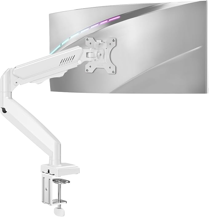Single Monitor Desk Mount, 13-32 inch Adjustable Full Motion Monitor Arm, Computer Monitor Stand Holder with Clamp and Grommet Base, Fit 4.4 to 19.8lbs Screens, VESA Mount Bracket, White, Freelift Pro
