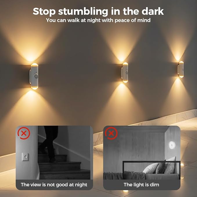 Rechargeable Smart LED Motion Sensor Ambient Light, 2026 New Magnetic Smart Sensor Night Light, Cordless LED Wall Sconce Lamp for Steps, Bedroom, Hallway, Courtyard (White, 4 Pack)