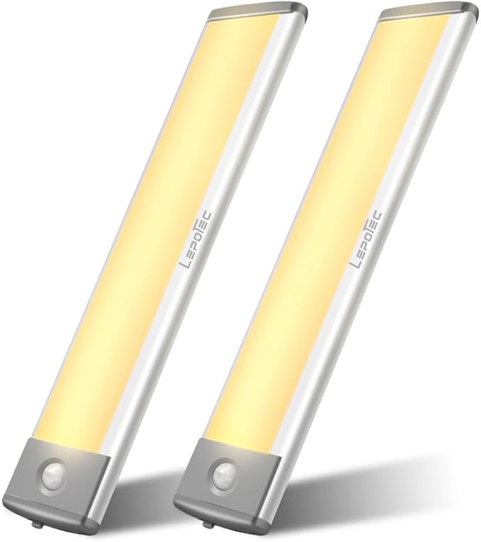 LEPOTEC 30 LED Under Counter Lighting, Motion Kitchen Cabinet Light, Battery Operated Closet Lights Pantry Light, Rechargeable Wireless Campervan Night Light,Warm White (2 Pack)