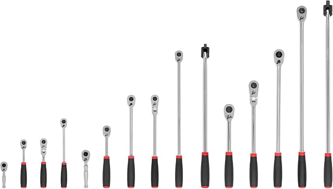 TEKTON 1/4, 3/8, 1/2 Inch Drive Quick-Release Comfort Grip Ratchet and Breaker Bar Set (15-Piece) | SDR99904