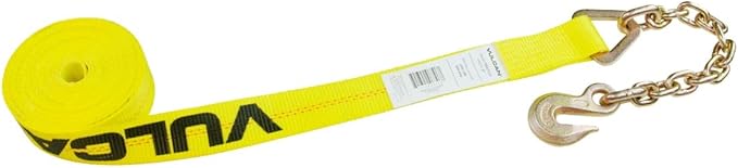 VULCAN Ratchet Strap with Chain Anchors - 2 Inch x 30 Foot - Classic Yellow - Case of 3-3,600 Pound Safe Working Load