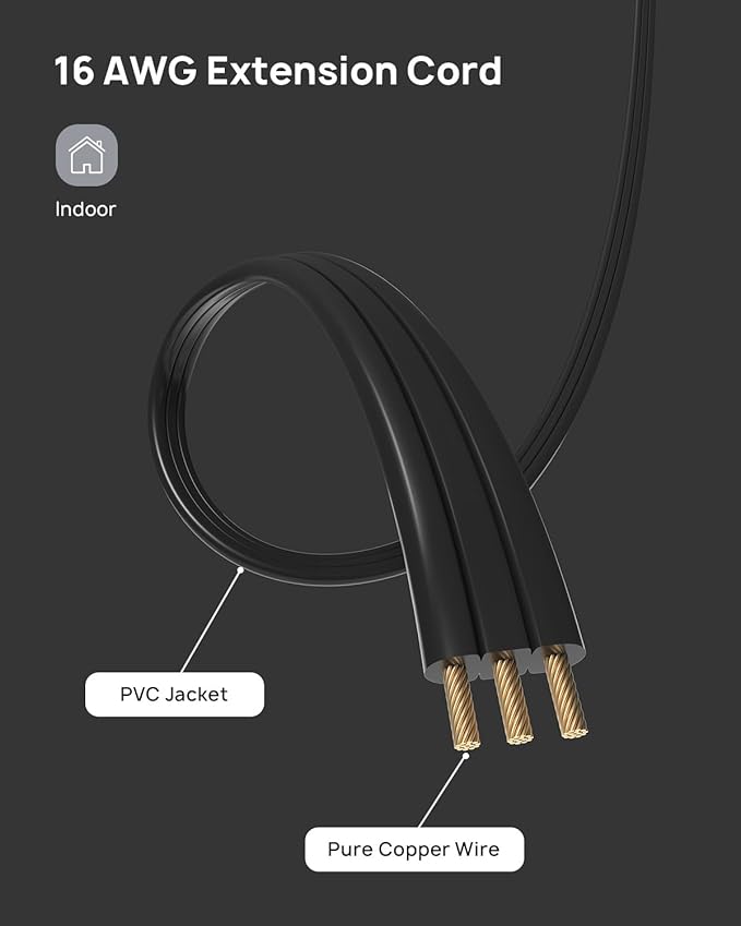 TROND Short Flat Extension Cord 1.5ft - Left Angled Flat Plug Power Strip, 3 Grounded Plug Extension Outlets, Three Prong, 16 Gauge Wire, 13 Amps, Small for Indoor Home Office Cruise Travel, Black