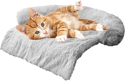 Calming Dogs/Cats Bed Mats, Dog Pad Washable Removable Couch Cover, Plush Long Fur Mat for Pets, Waterproof Lining, Perfect for Small, Medium and Large Dogs and Cats (Light Gray, 31"x23")