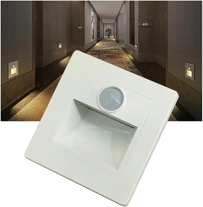 4Pcs Motion Sensor Stair Lights 3W Recessed LED Step Light 3000K Indoor Stair Step Wall Lamp Staircase Bedroom Decoration 1Pcs White