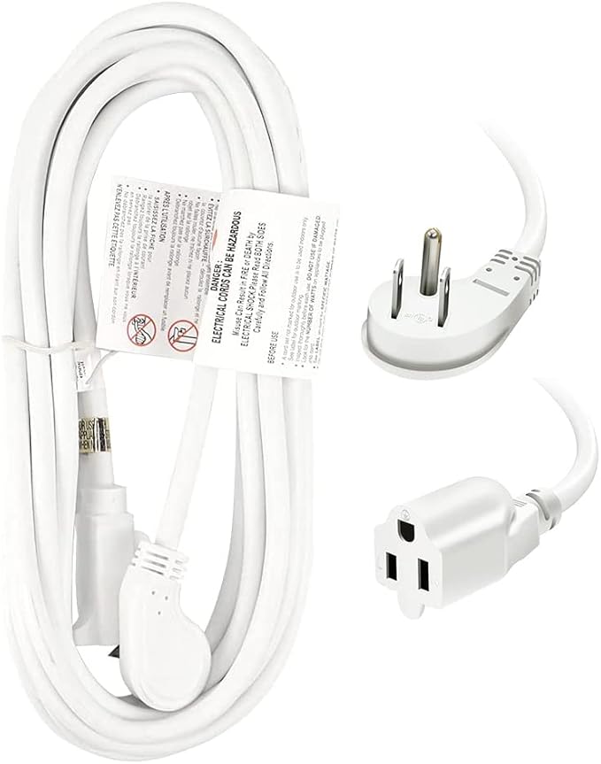 EP 15 Ft Flat Plug Extension Cord, 16 AWG 3 Prong Grounded White Low Profile Extension Cable for Indoor