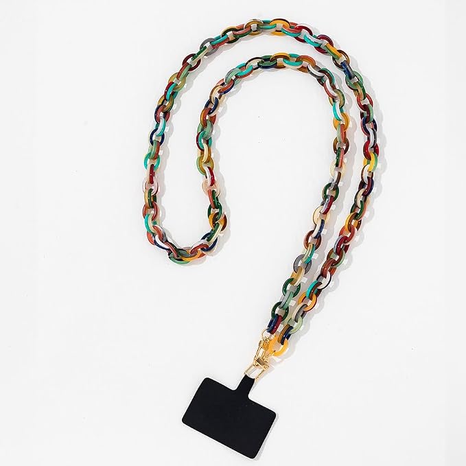 Phone Crossbody Chain CellPhone Lanyard, Acrylic Shouder Strap Universal Lanyard Chain with Tether Patches Compatible with Most Phones Bag Purse (multi-color
