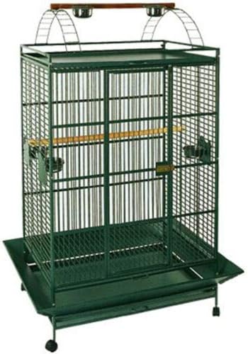 Castle PlayTop Bird Parrot Cage - 40" L X 30" W X 73" H - Wrought Iron with 6mm Extra Strong Wire (GreenVein)