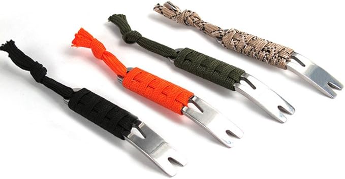 SZHOWORLD® 4PCS Manual Paracord System of Multi-Purpose Stainless Steel Mini Pry Bar, Scraper and Bobbin Winder Set, EDC Pocket Keychain Tools (4PC Pry Bar with Paracord)