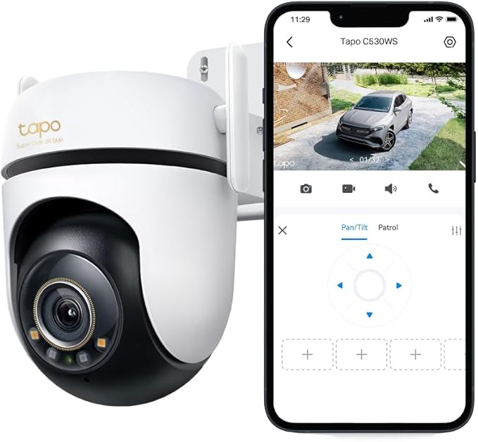 Tapo 3K 5MP Outdoor Pan/Tilt Security Wi-Fi Camera – 360° View, Free Person/Vehicle Detection, Starlight Color Night Vision, IP66, Sound and Light Alarm, Works w/Alexa and Google Home, VistaCam 360°
