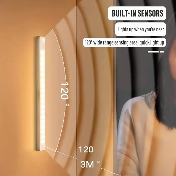 2025 Upgraded Punch-Free Smart Sensor Magnetic Rechargeable LED Lights, Rechargeable Motion Sensor Light, Wireless Motion Sensor Indoor Lights, Stick On Lights for Kitchen/Stairs (8PC-Warm, 11.8in)