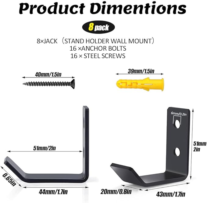 8 Packs Jack Stand Wall Mount Organizer, Car Jack Stands Wall Hooks for Hanging, Universal Upgrade Designed Garage Hooks, Heavy Duty Hooks Fits 2 & 3 & 4 & 5 & 6 Ton Heavy Duty Jack Stands