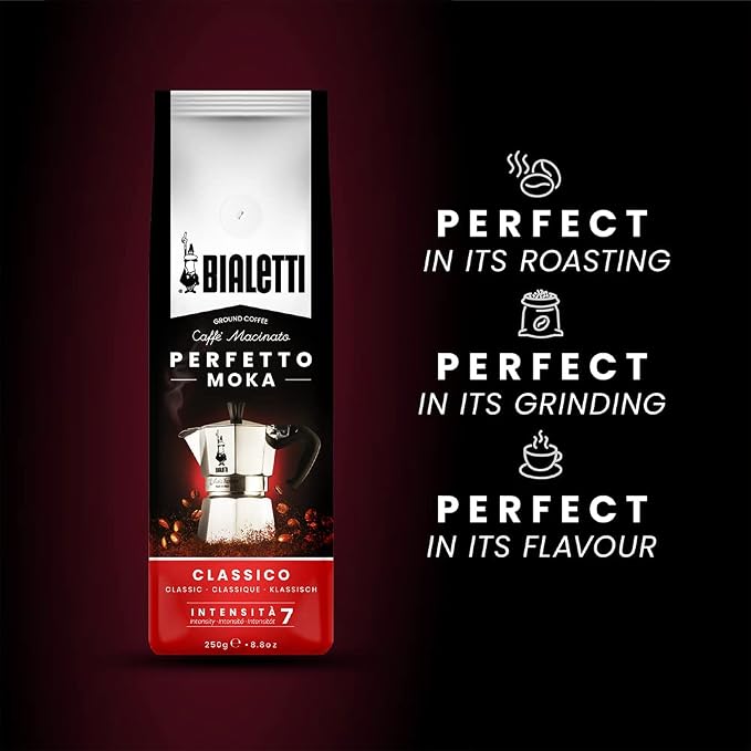 Bialetti 6 Cup Moka Pot and Coffee Ground Bundle 8.8oz Bag with Medium Roast Italian Ground Blend - Stovetop Espresso Maker Morning Brew Barista Style Café Home Brewing Daily Use Kitchen Appliance Set