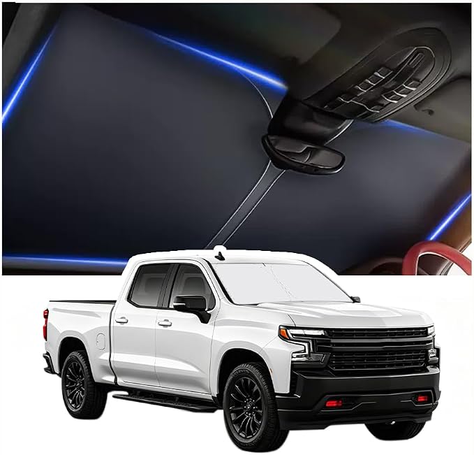 Car Windshield Sun Shade Compatible with Chevrolet 2019-2026 Silverado 1500,Oxford Cloth Sun Shade for Car Windshield with Foldable Design,Windshields Cover Suns Shades with Storage Bag