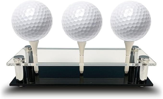 USA Company - Acrylic Golf Ball Display Stand | Holds 3 Golf Balls | Acrylic and Metal | 3 Golf Tees Included