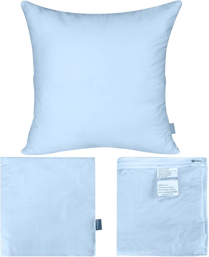 4-Pack 100% Cotton Comfortable Solid Decorative Throw Pillow Case,Thmyo Square Cushion Cover Pillowcase Sublimation Blank Pillow Covers DIY Throw Pillowcase for Sofa(24x24 inch/ 60x60cm,Light Blue)