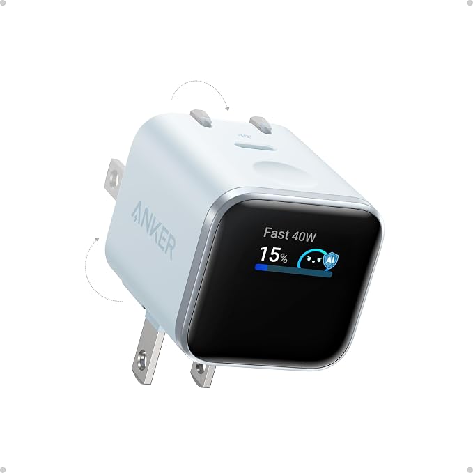 Anker Nano Smart Display Charger, 45W Max Fast Charger USB C for iPhone 17 | 180° Foldable Plug,Smart Recognition, Care Mode GaN USB C Charger Block for iPhone 17/16 (Non-Battery,1 USB-C Port,No Cable)