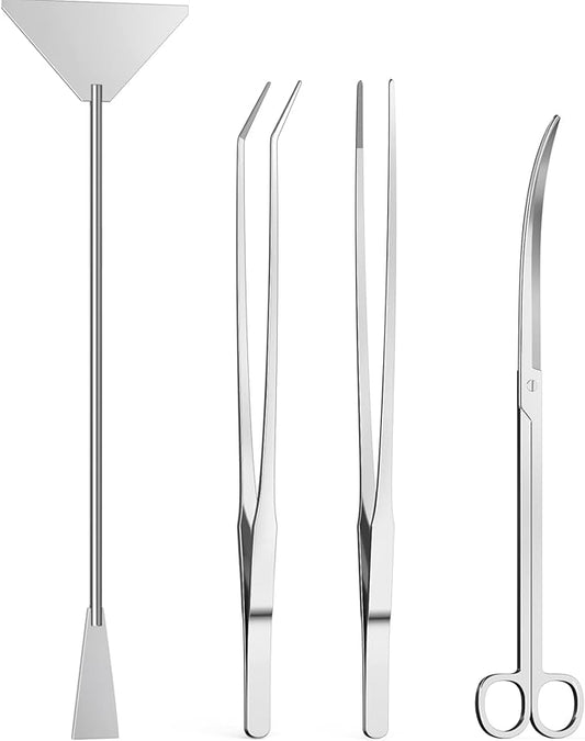 4Pcs Aquascaping Tools, Jeimier Aquascape Kit, Long and Strong Aquarium Tweezers, Scissors, Algae Scraper, Aquarium Plant Tools, Fish Tank Plant Trimming Kit