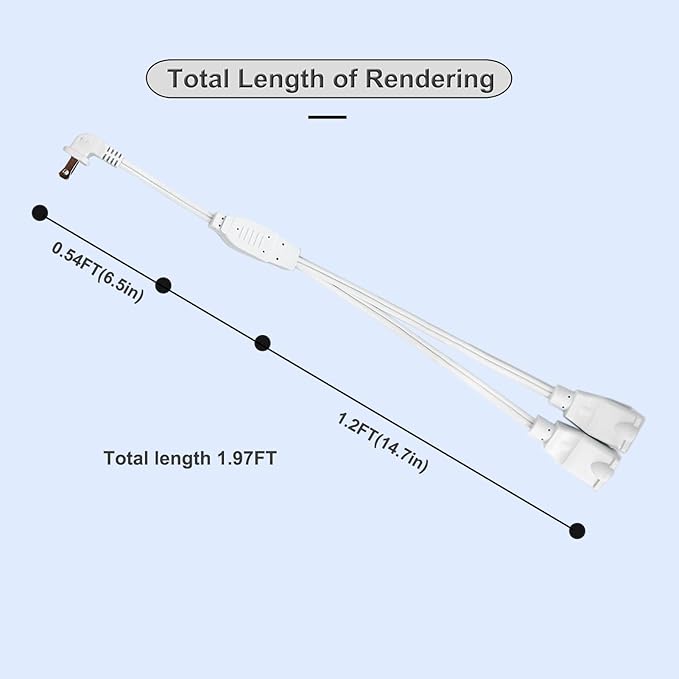 2 Prong 1 to 2 Extension Cord,Power Splitter White,2 Way Short Cord with Flat Plug,Dual Outlets Splitter Extension Cord for Home Decor,Office,Indoor/Outdoor,Appliance