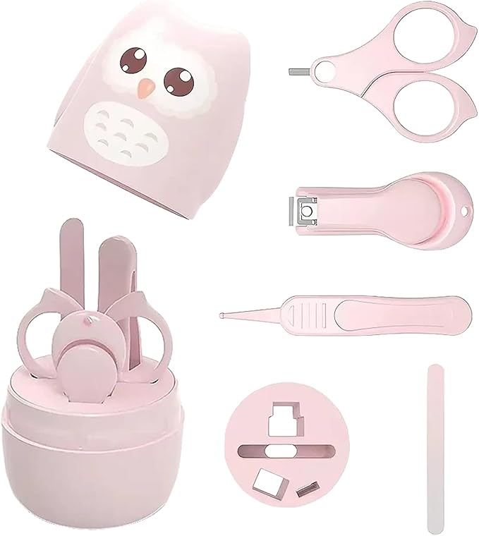PandaEar Baby Nail Manicure Pedicure Grooming Care Kit (4 Pack)| Clippers Scissors File Tweezers | Newborn Infant Toddler Kids|1 Months Plus (Pink)