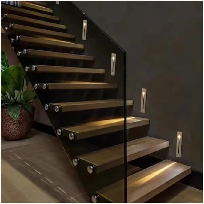 10Pcs Modern Stairway Lights LED Lights for Stair Railing Embedded LED Step Lighting 3W AC85-265V Not Waterproof, for Stair/Decks/Steps/Hallway/Movie Theater Corridor 4000K Brushed Gold