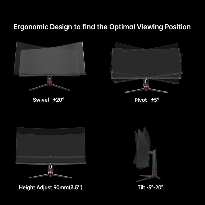 KTC 34 Inch Curved Ultrawide Gaming Monitor, 21:9, 3440x1440p 180Hz 1ms, 1500R Curved Monitor, Freesync G-sync, Picture by Picture,PIP, Height/Tilt/Swivel/Pivot, H34S18S