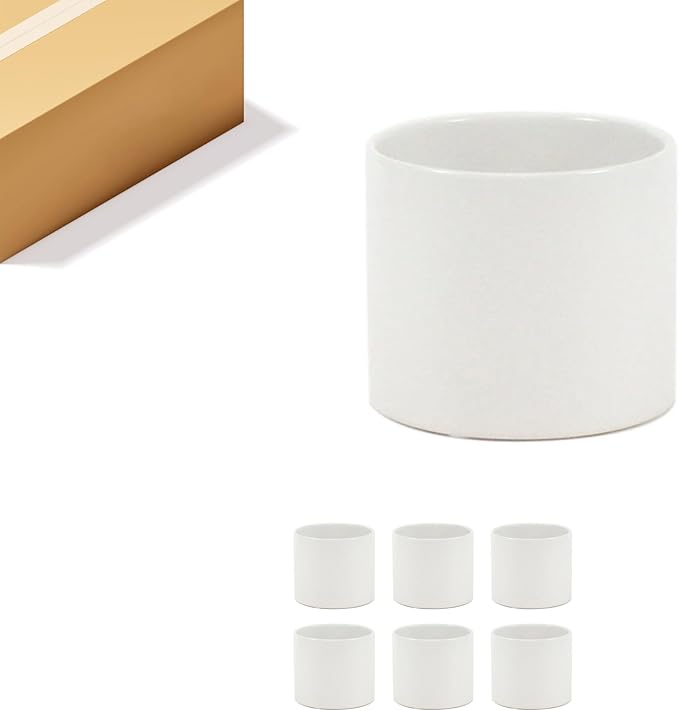 WGVI Matte White Ceramic Cylinder Vase Width 5.5" Height 5", Flower Arrangements, Candle Holder, Terrarium Planter Pot, Storage Container Organizer, Pen Brush Holder, Tabletop Decor, Bulk, 6 Pcs