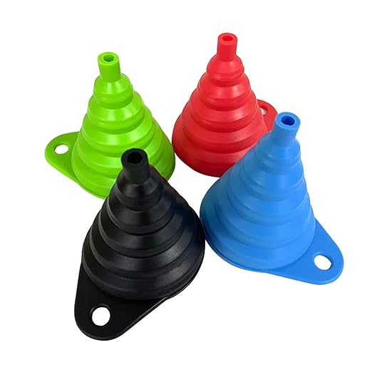 Set of 4 Silicone Collapsible Kitchen Funnel - X-Small to Large Sizes for Easy Liquid Transfer Food Grade Silicone Collapsible Gadgets (Blue)