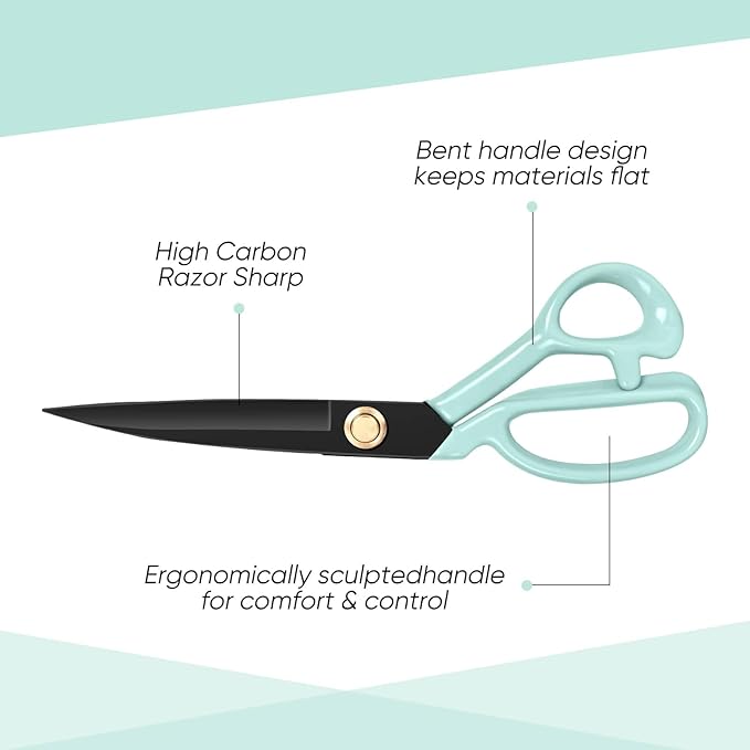 Professional Tailor Scissors Heavy Duty - Multi-Purpose Sewing Fabric Scissors for Leather Cutting Industrial Sharp Shears Home Office Arts, and Crafts (10 Inch) Green