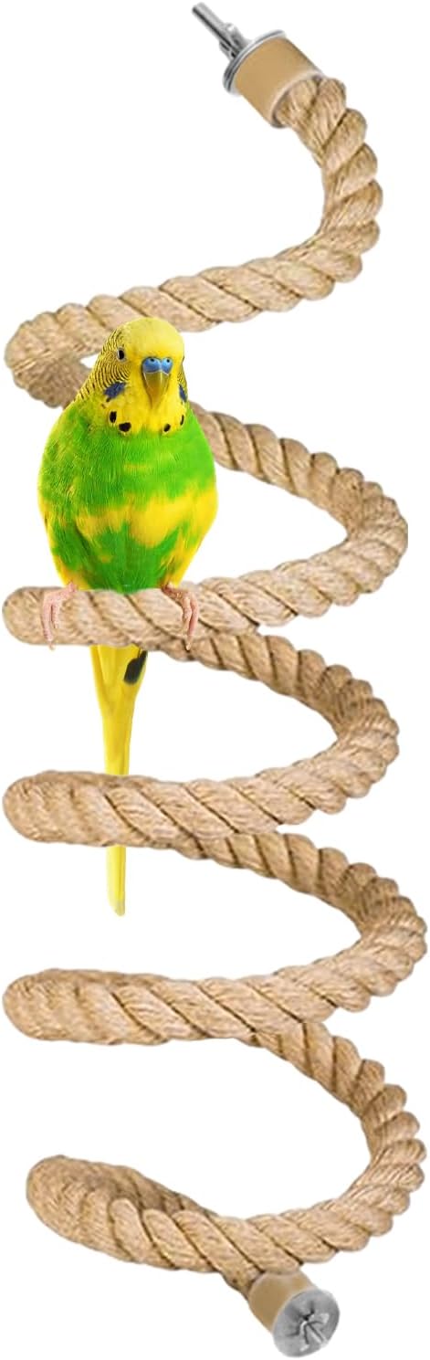 Bird Rope Perch for Parrots,Bird Cage Climbing Rope Toys Accessories,Bendable Climbing,Bendable Natural Jute Boing with Pine Wood and Stainless Steel Mount,Parakeet Lovebirds(4.9 feet Jute)