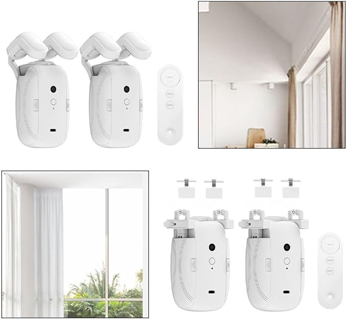 Smart Curtain Opener Automatic Curtain Opener and Closer Electric Curtain Opener Motor for Roman Rod/Tu-Rails Home Office Sleek Modern Design(1PC TU)(1PC TU)