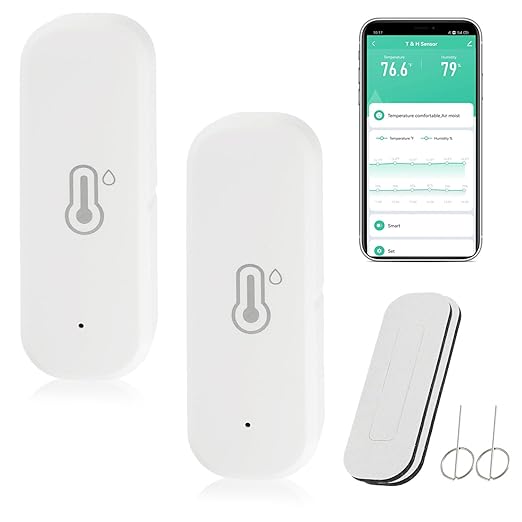 WiFi Hygrometer Thermometer Sensor, Indoor Outdoor Wireless Temperature Humidity Sensor, with Remote Monitor and Alert Compatible with Alexa(2 Pack)
