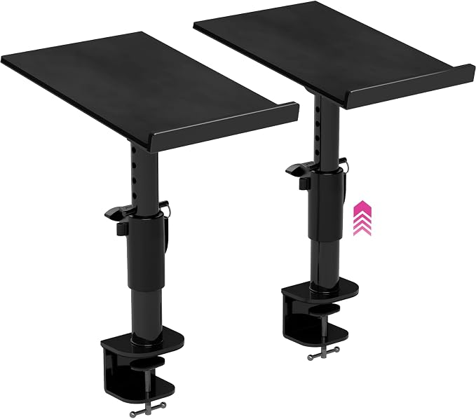 Liquid Stands Studio Monitor Stands - Music Studio Desktop Speaker Stand - 2 Pack 12x9 Clamp-on Adjustable Short or Tall Speaker Support for Music Booth Desk Audio Monitor Stand Mount with Tilt