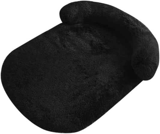 Calming Dog Bed - Fluffy Plush Mat with Removable Washable Cover | Furniture Protector for Large Dogs & Cats(Black,47.24X29.53X5.91in)