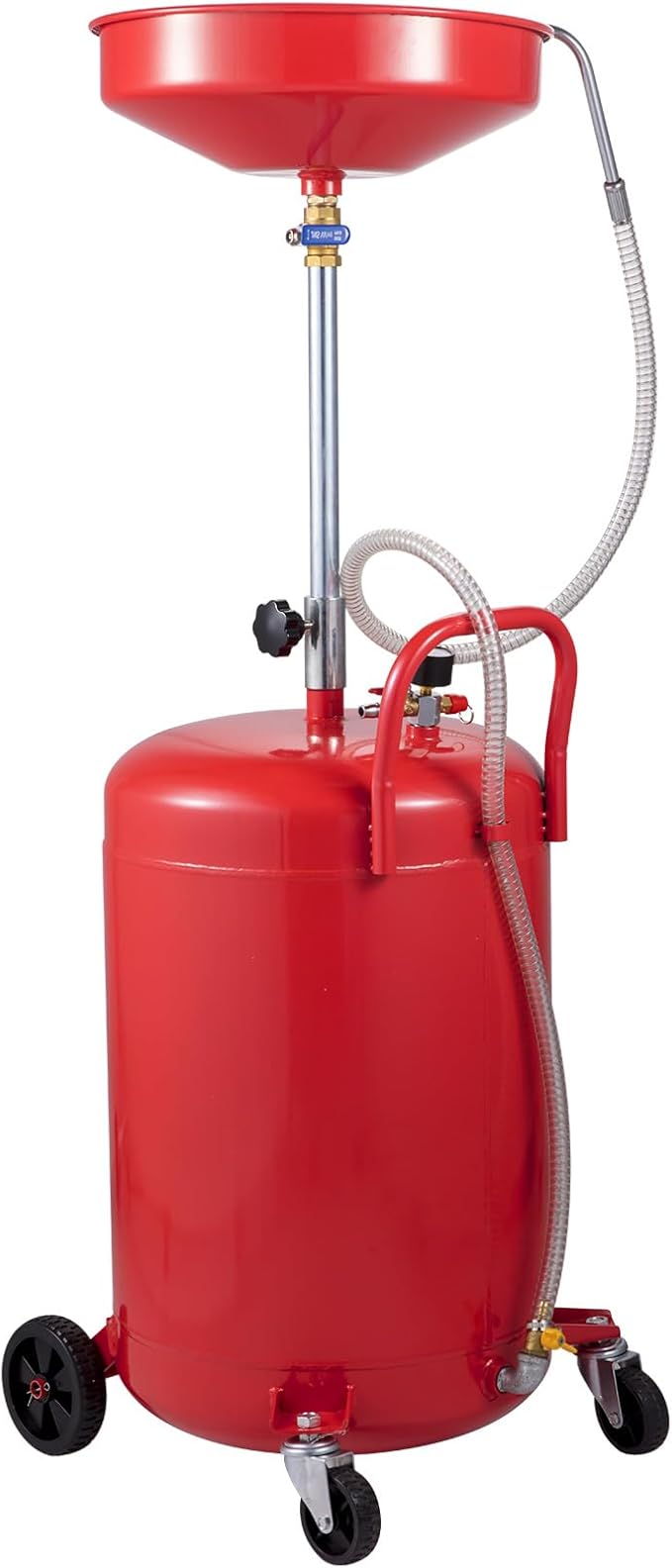 VEVOR 20-Gallon Waste Oil Drain Tank, Air Operated Portable Oil Drainer with Adjustable Funnel Height, Fluid Fuel Transfer Drainage with Wheels, Oil Change Container for Auto Repair Shops, Garages