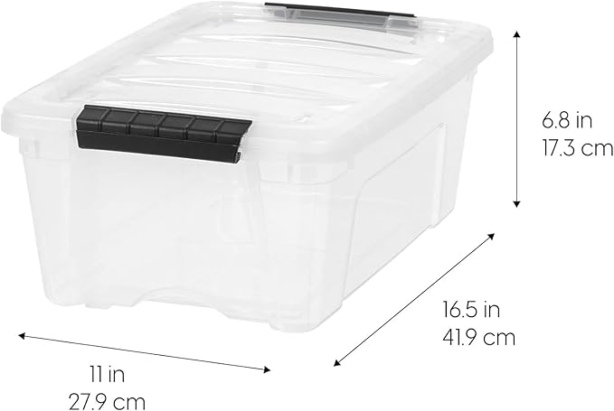 IRIS USA 4-Pack Storage Bins with Lids, 13 Quart, Made in USA Stackable See-Through Organizing Solution Latches Durable Nestable Containers Secure Pull Handle, BPA-Free Plastic